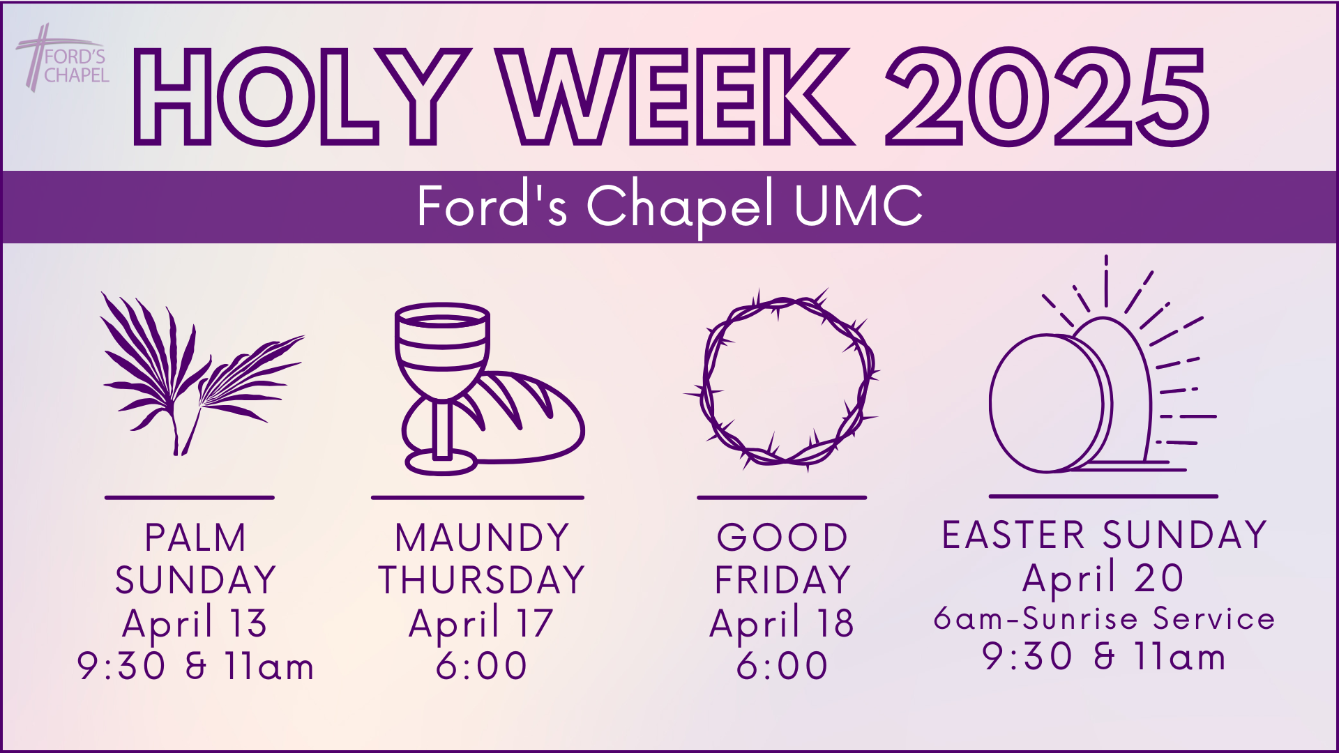 Holy Week 2025 with symbols – Ford's Chapel